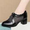 New Single Shoes Leather Medium Heel Thick Heel Summer Women's Fashion Mesh Yarn Medium 2 Shoes Soft Sole Non-slip