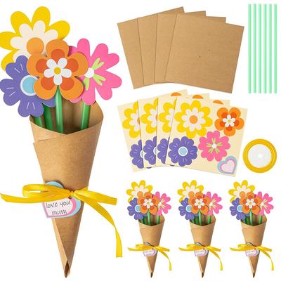 Flower Bouquet Craft Kit 24Pcs Teacher Appreciation Week Mother'S Day Flower Birthday Cards Diy Sister First Greeting Cards