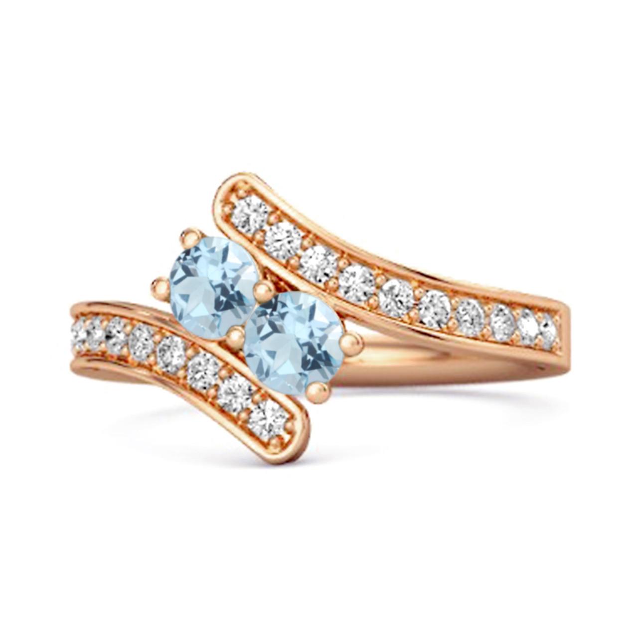 

Blue Topaz Twin Stone Pavé Bypass Ring - Sterling Silver Rose Gold Vermeil 6.5 рожевий колір золота