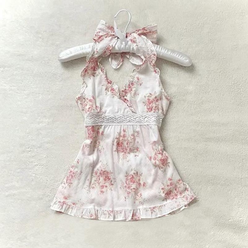 Women's Sweet and Cute Fairy Tale Style Y2K Casual Slim Crop Top Polka Dot Kawaii Bow Lace All-match American Gothic Cartoon Top