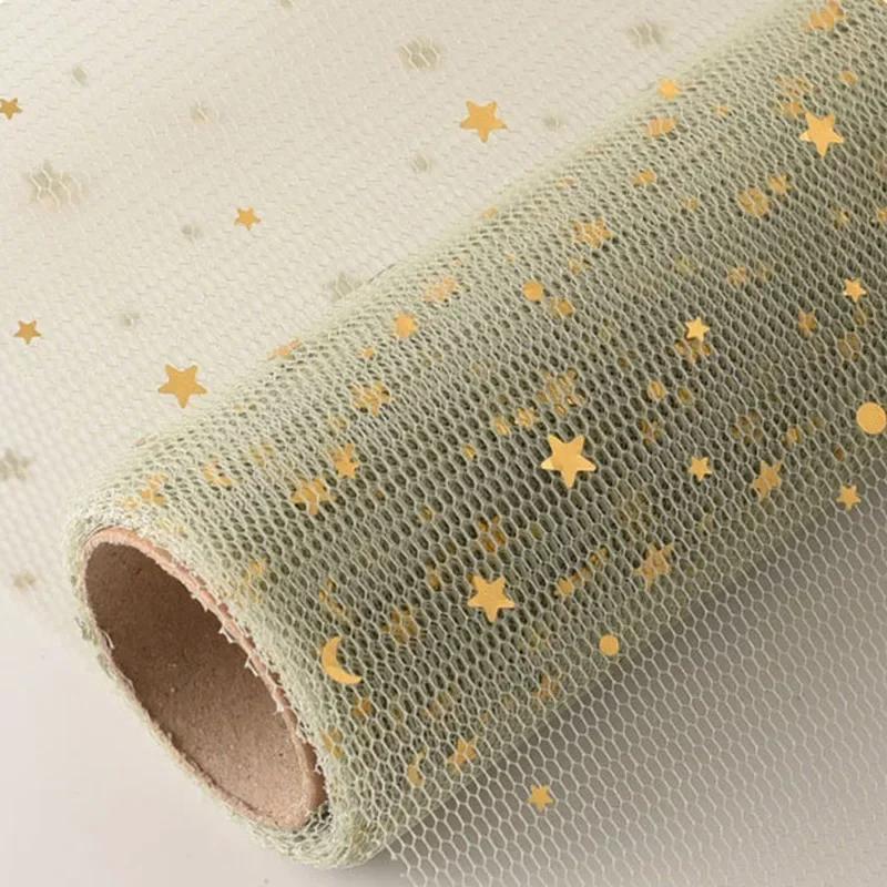 

50 см X 5 ярдов/рулон, Мягкая кружевная сетчатая оберточная бумага со звездой и луной, цветочный букет, принадлежности для флористов, декор для самостоятельного изготовления, Подарочная упаковка на День святого Валентина Other зелёный