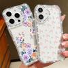 Sakura Floral Print Diamond Frame Clear Case For iPhone 16E 16 15 Pro Max 14 Pro 13 12 11 Anti-Fall Soft Silicone Shockproof Phone Cover