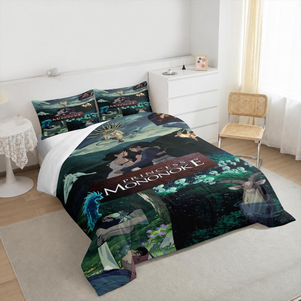 3 Piece Bedding Set 1 Duvet Cover 2 Pillowcases - Princess Mononoke Characters Collage Poster - Decor