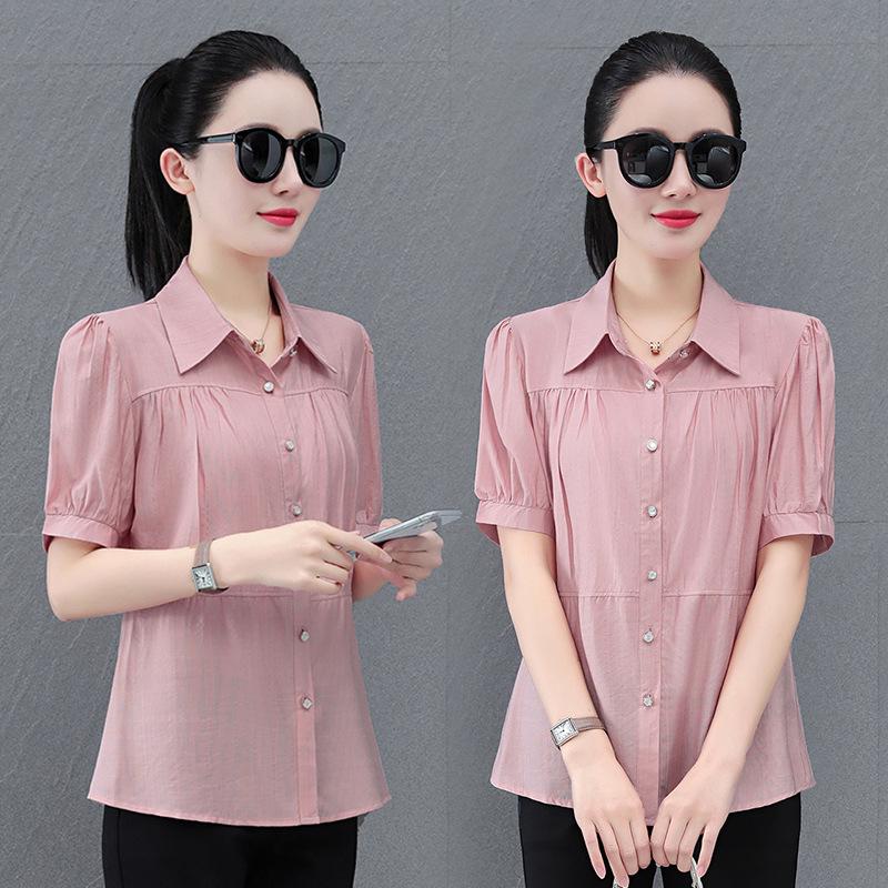 Cotton Linen Slimming Short Sleeve Women's Shirt - Summer 2026 Mother's Stylish Top