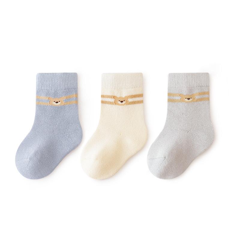 3Pairs/set New Autumn High Elastic Boneless Newborn Baby Tube Socks Toddler Girls Cute Bear In Tube Kids Infant Cartoon Socks