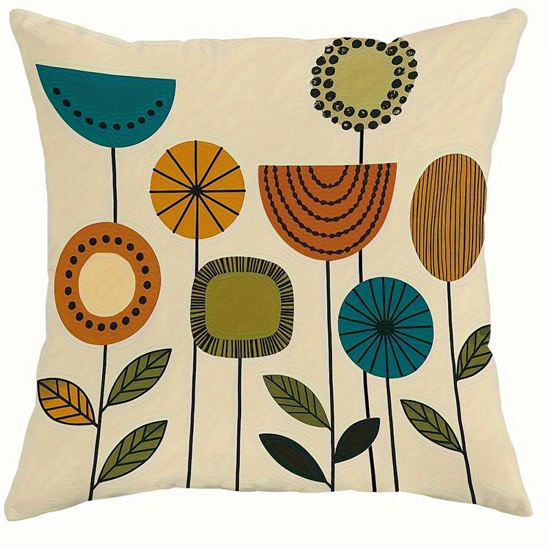 1 Stück Boho Mid-Century Blumige Dekorative Kissenhülle, 2D-Druck Polyester Kissenbezug für Sofa Bett Auto Büro Heimdekoration