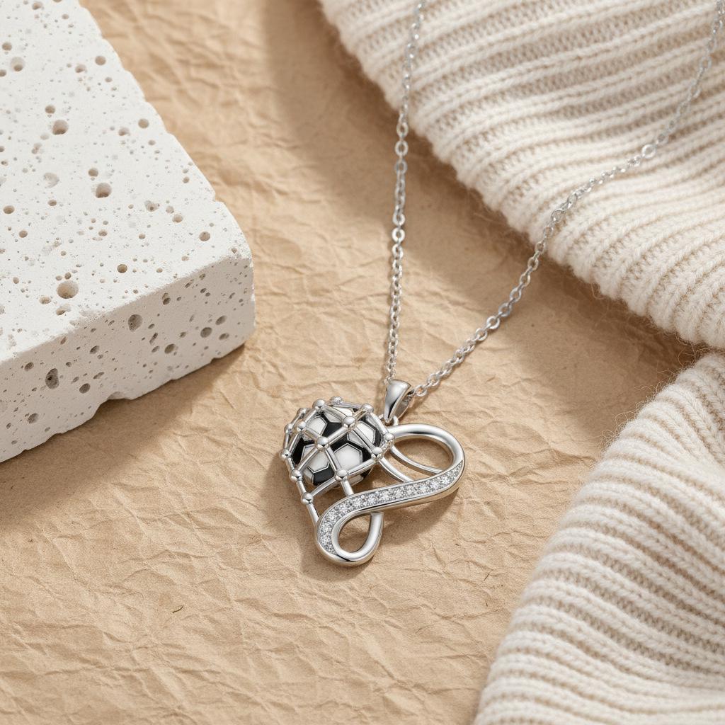 KNN-1321 Women's Luxury World Cup Football Heart & Infinite Symbol Necklace, Non-Fading Clavicle Chain