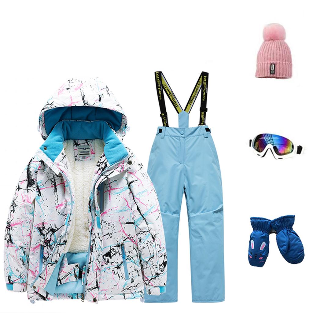 Children's Fashion Skiwear Set Boys' And Girls' Thickened Waterproof Thermal Ski Suit Five-Piece Outfit With Jacket And Trousers