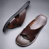 Men Black Leather Slippers Simple Flats Summer Brown Outdoor Roman Sandals Outdoor Beach Shoes for Father Over Sized