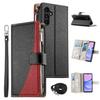 For Samsung Galaxy A15 5G/4G Case Zipper Wallet Color Splicing Leather Flip Phone Cover with Straps