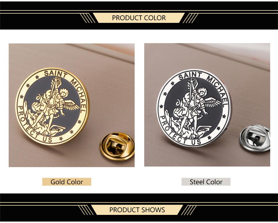 Dawapara Saint Michael Brooch Pins Guardian Archangel Protect Us Talisman Brooches Stainless Steel Jewelry