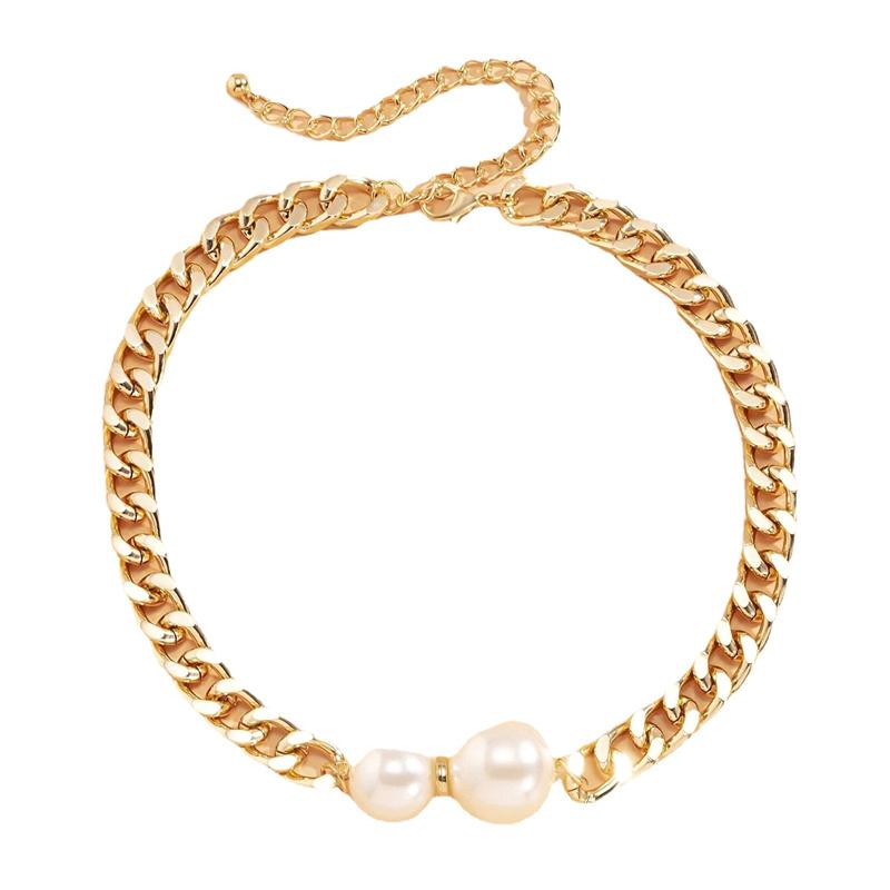 Niche Personality Imitation Pearl Necklace Clavicle Chain Women'S Jewelry Trend Geometric Thick Chain Simple Necklace