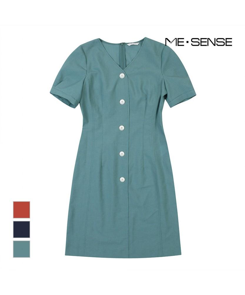 MESENSE V-Neck Button Belted Short Sleeve Dress_Mb15Opp108A