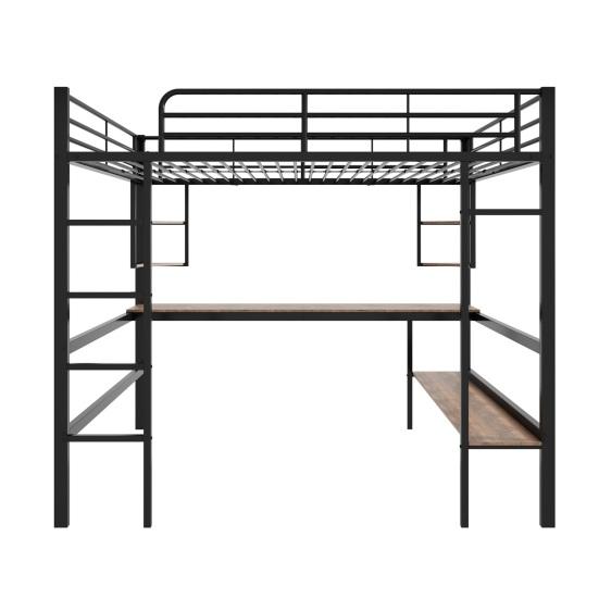Children Bed Strong Carrying Capacity Metal with Large Bookshelf Four Small Shelves Ladder Fall Protection Grilles Home Frame Loft Furniture Bunk