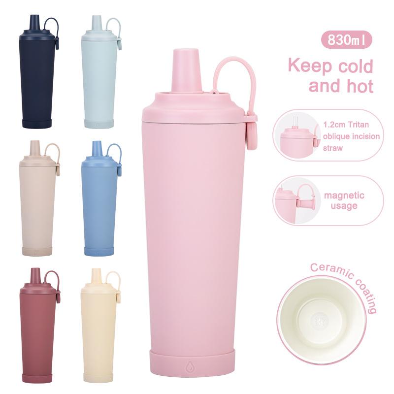 830Ml Ceramic Coated Stainless Steel Straw Cup Can Suck Pearl Portable Magnetic Handle Thermos Cup