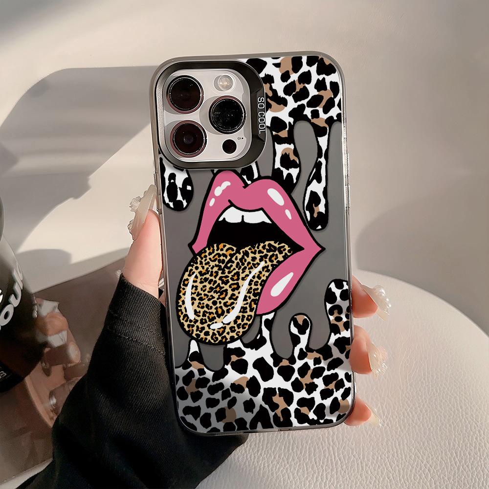 Tongue Leopard Print Is Suitable for iPhone17 Pro Max Mobile Phone Protective Case Apple 15/16 Niche 13Pro Large Hole