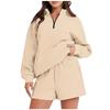Womens Solid Color Long Sleeve Hoodie Shorts Set Winter 2026 Comfortable Casual Lounge Outfit
