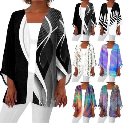 Women's Casual Fashion Caot Retro Printed Lightweight Medium Length Jacket Cardigan