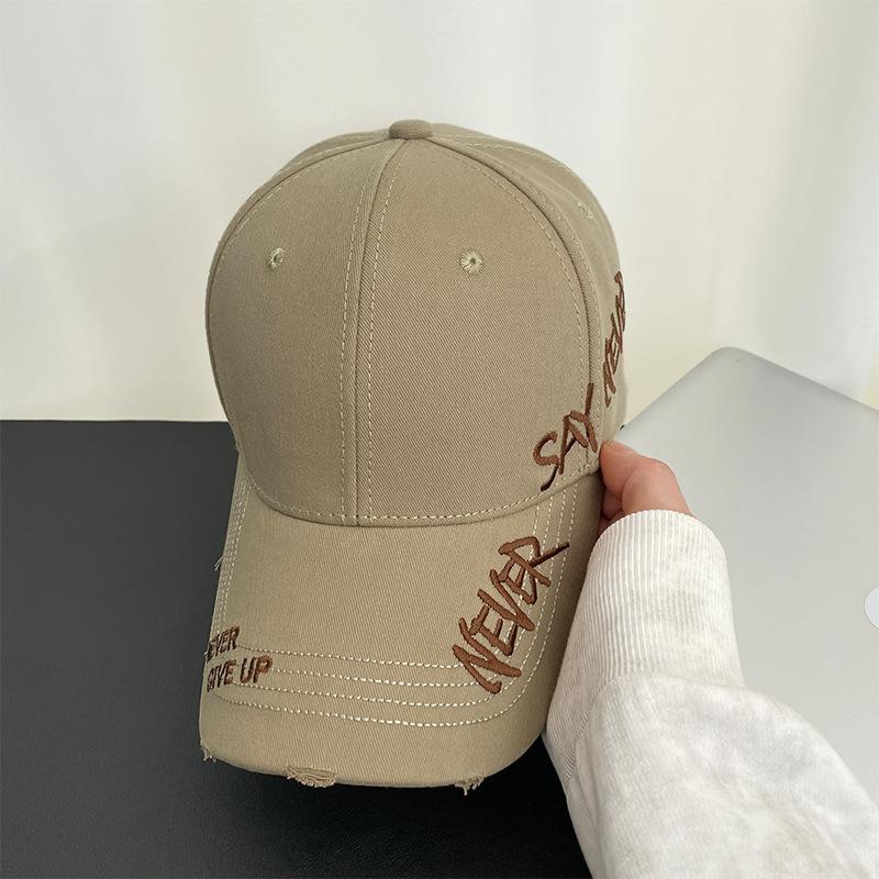 Side letter embroidery washed cap summer versatile big head circumference visor street tide baseball cap men
