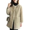 Winter Coat Round Neck Long Sleeve Single Breasted Plush Jacket with Pockets Solid Color Mid-length Imitation Fur Outerwear