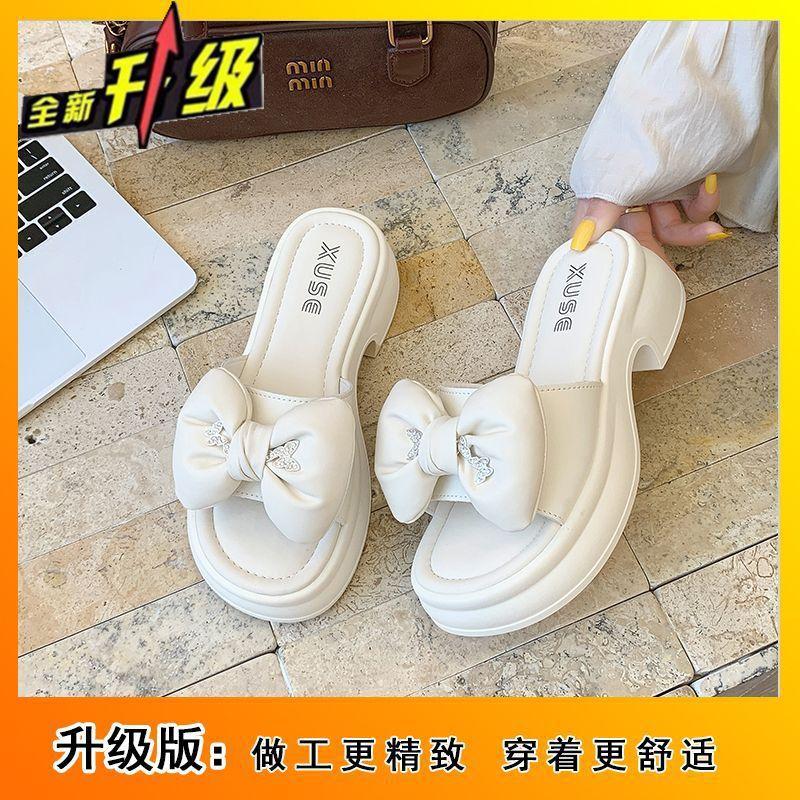 

Bow with skirt cool slippers women s outer wear 2025 new summer versatile muffin bottom stepping on shit thick-soled slippers 40