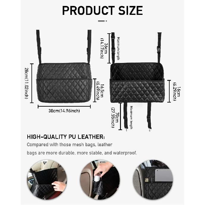 SEAMETAL Car Handbag Holder Pu Leather Car Storage Bag Interior Auto Seat Middle Box Seat Back Hanger Hanging Pocket Organizers