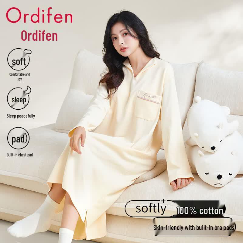 Ordifen Women s 100% Cotton Long Sleeve Nightgown XXL