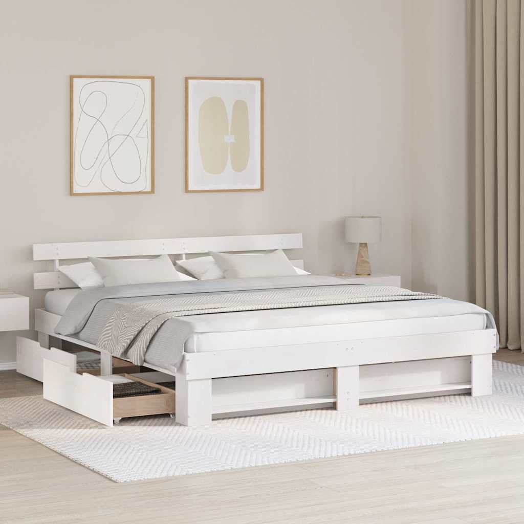 Bed Frame with Headboard White 200 x 200 cm Solid Pine Wood