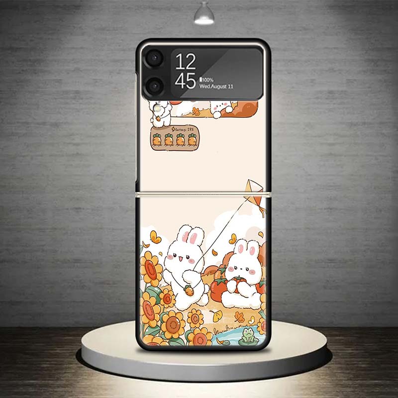 

Cartoon Cute Little Rabbit Phone Case For Samsung Galaxy Z Flip 7 6 5 4 3 5G Cover ZFlip7 ZFlip6 ZFlip4 ZFlip5 ZFlip3 Coque Fund Samsung Z Flip 4