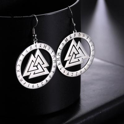 Vintage Viking Valknut Runes Scandinavian Amulet Drop Earrings Stainless Steel Pagan Talisman Dangle Earrings Jewelry