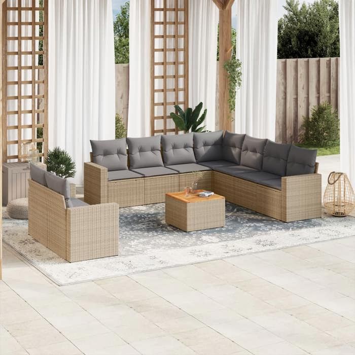 VidaXL Salon de jardin avec coussins 10 pcs beige résine tressée 3224190
