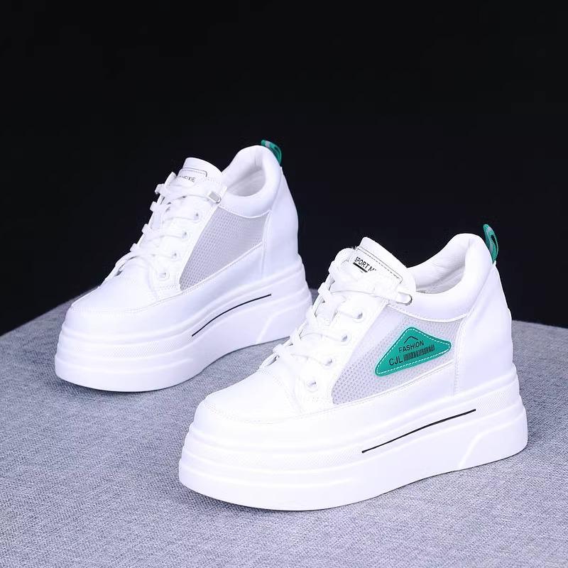 inner height increase white shoes women's spring and summer mesh breathable height increase small casual sports board shoes