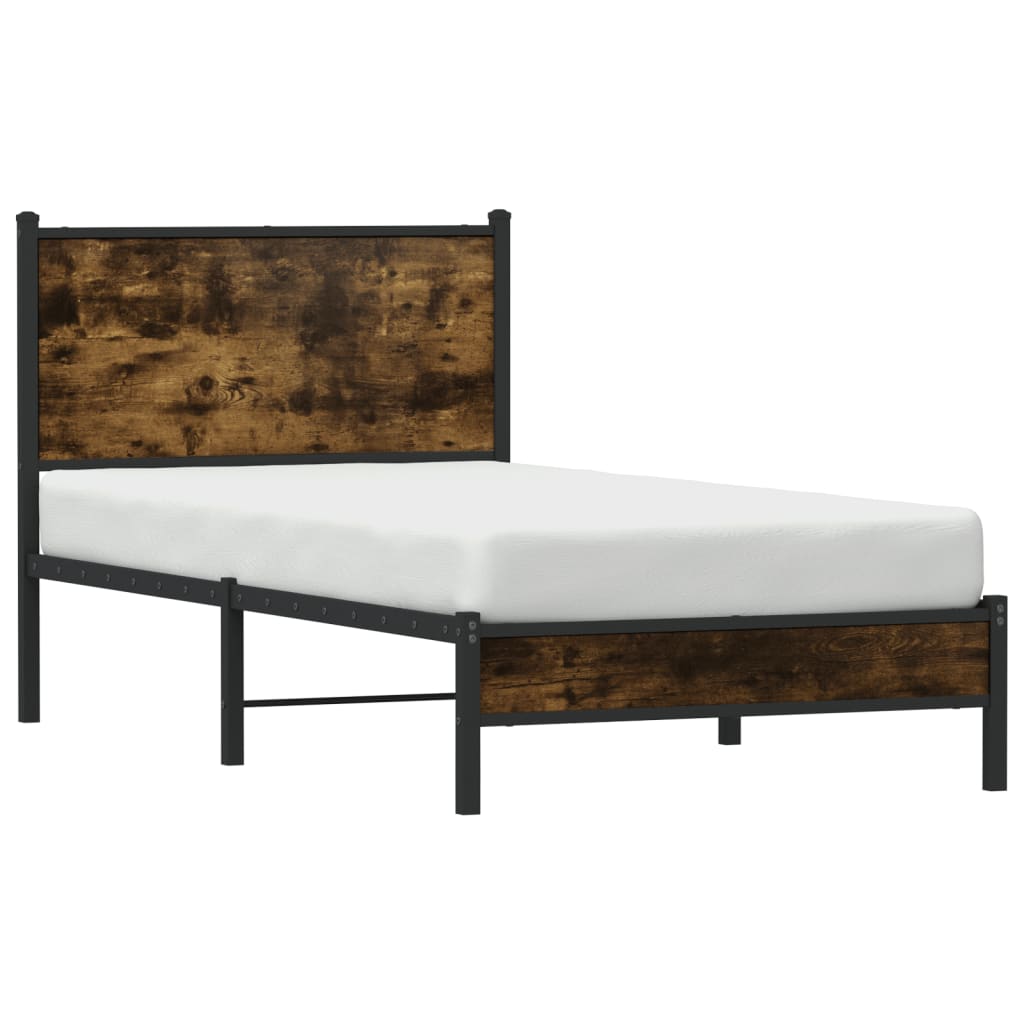 Metal Bed Frame Without Mattress Smoked Oak Finish 75 X 190 Cm