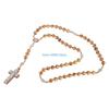 A5YD 10mm Wooden Beads Catholic Rosary Necklace Christian Religious Jesus Pendant Praying Jewelry for Men Women Gift