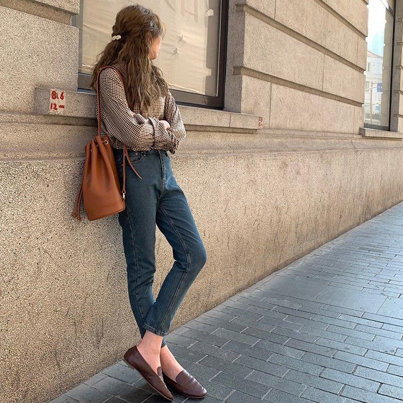 Kostkované košile Dámské Elegantní Základní Klasické Klasický límeček Retro Volný Kancelář Dáma Korejský styl Halenky s dlouhým rukávem Dámské oblečení