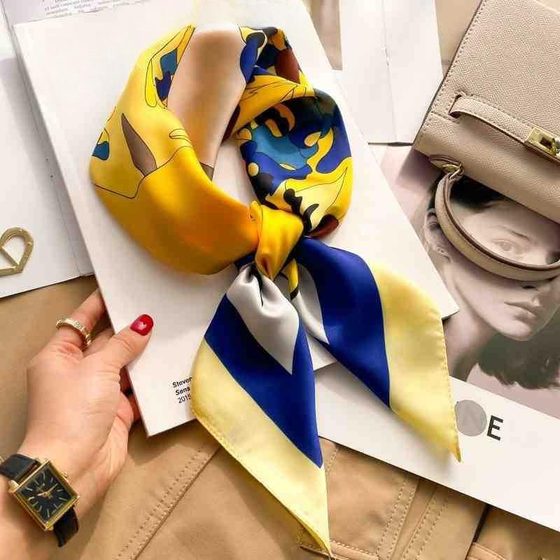 70cm White Stripe Nordic Style Silk Scarf Women Large Square Shawl Simple Chic Decorative Versatile Headwear Clothing Bags Scarf