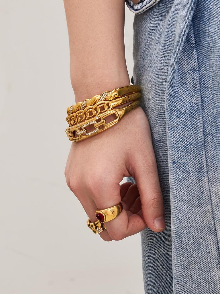 18K Gold-Plated Geometric Zirconia Bracelet with Stainless Steel Buckle