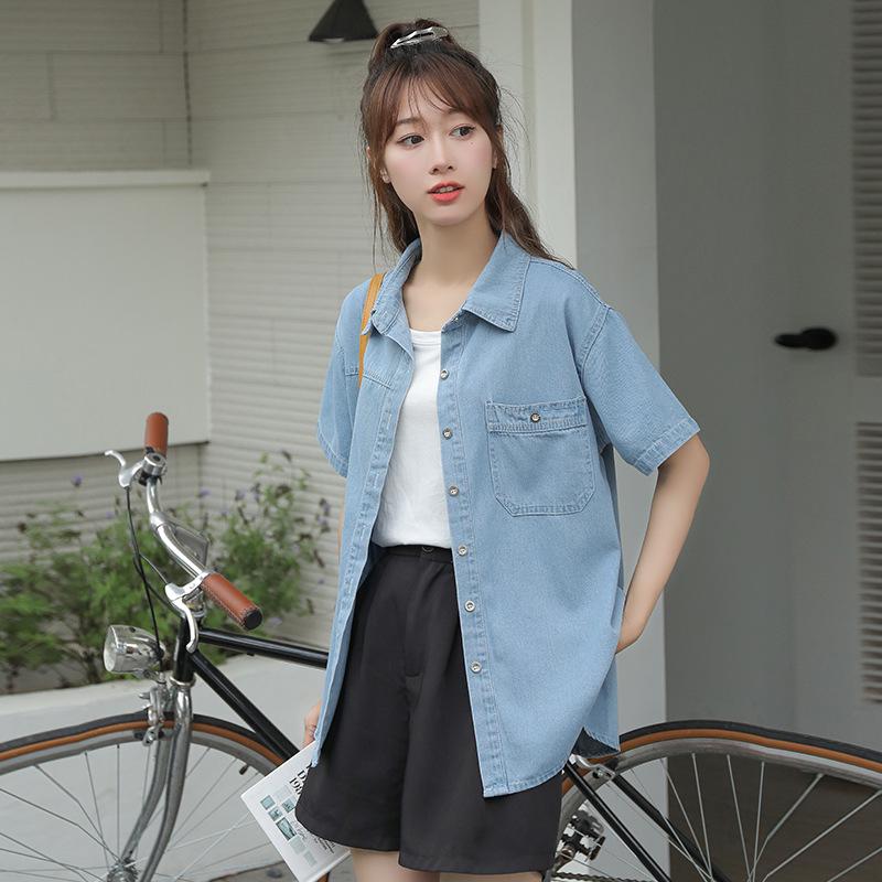 Women's Short Sleeve Thin Denim Shirt - Spring/Summer 2026 New Arrival, Layering Top with Niche Design.