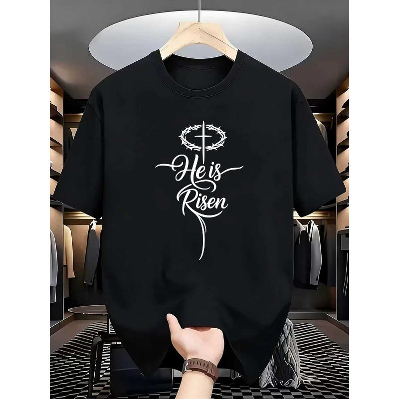 European Size He Has Revived the Cross Halo Easter Men's Printed Short-sleeved Shirt, the New Trendy Men's Wear, the Printed Breathable Fabric Top