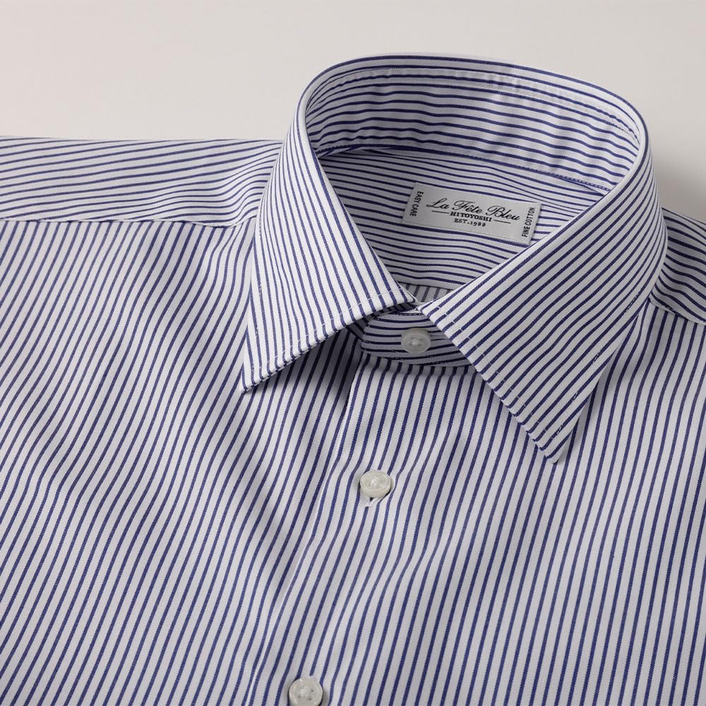 HITOYOSHI Easy Care Shirt Long Sleeve 10 Sizes Hitoyoshi Dress Shirt Cotton LB-W3 [Semi-wide/Navy Stripe/39-84] Men's 100%