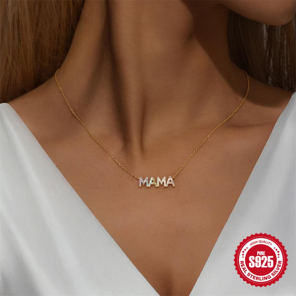 S925 Sterling Silver Mama Diamond Letter Necklace Mother'S Day Gift Temperament Versatile Women'S Clavicle Necklace