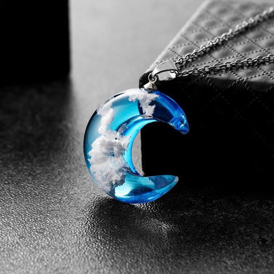 Women Round/Moon Shape Blue Sky Cloud Eagle Pendant Jewelry Gift Chain Necklace
