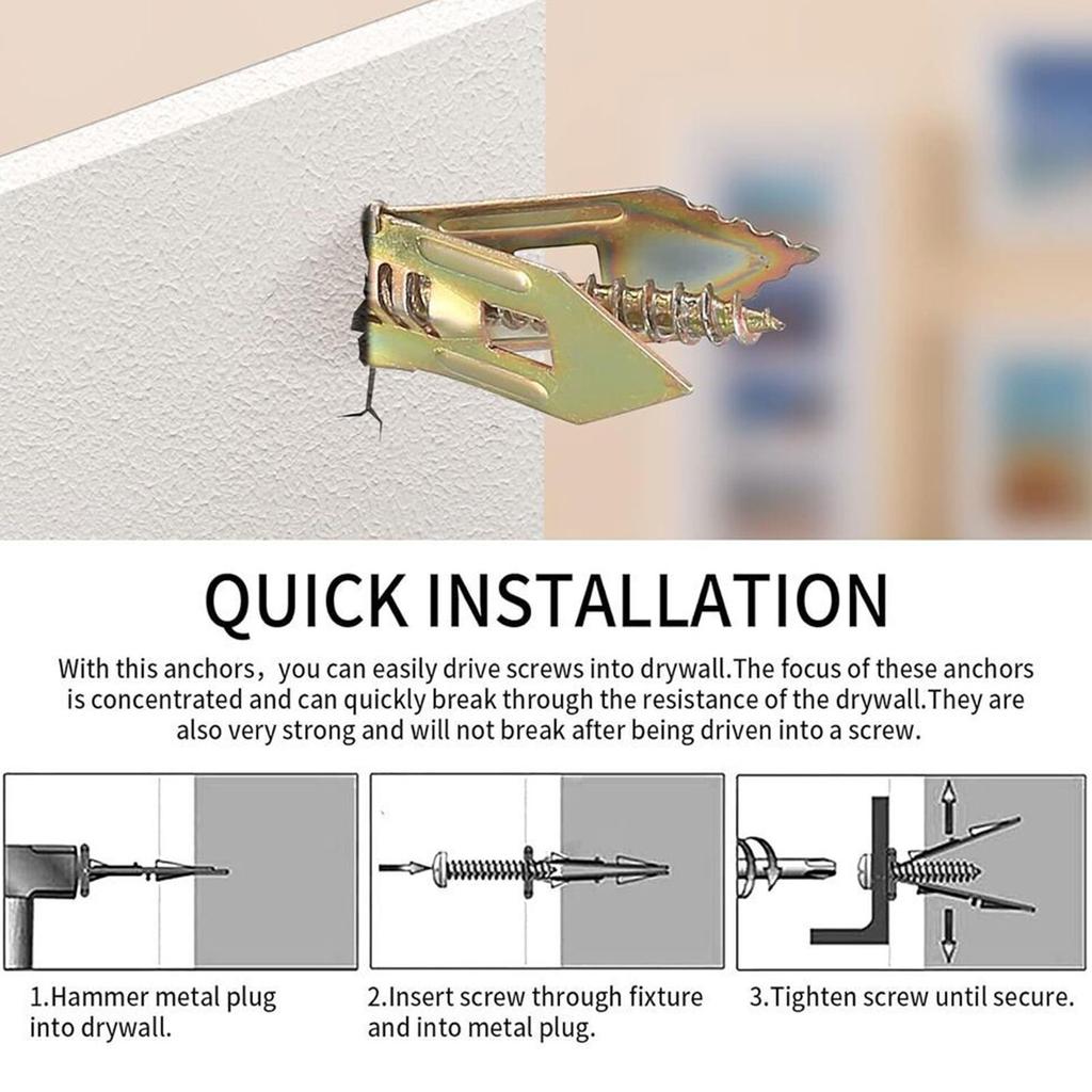 Pack of 50/100 Gypsum Board Self Drilling Wall Anchors Screw Set Quick & Reliable Screws Durable for Easy Installation