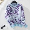 Women S Knitted Pullover Sweater Round Neck Loose Fit Colorful Pattern Spring