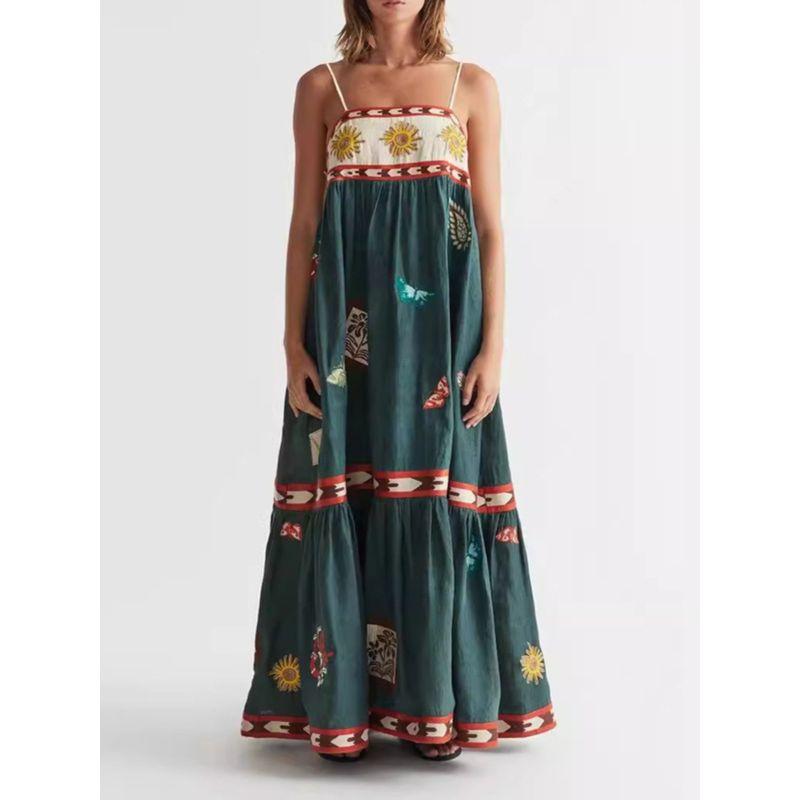 Ladies' Printed Large Swing Suspender Dress Print Large Swing Dress Female