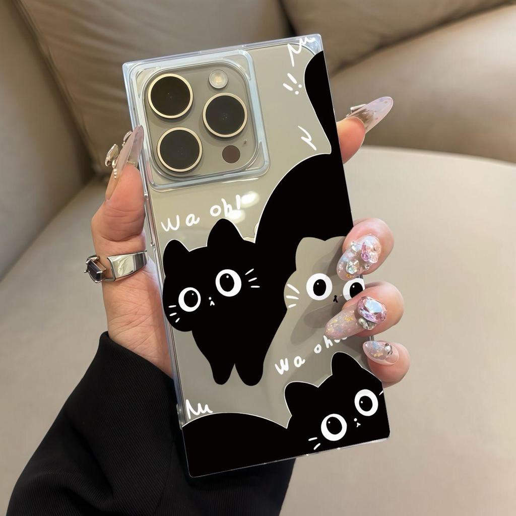 Transparent Square Back Tube Case Casing Protection For iPhone 14 Pro Max 13 15 Plus 12 16 ProMax 11 Anti-Oxygen,Three Cats Pattern