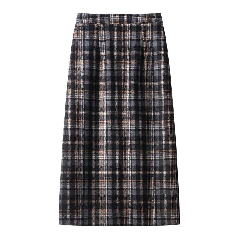 High-Waisted Plaid Tweed Pencil Skirt for Women - Slimming Mid-Length Bodycon, Autumn & Winter 2024 Collection