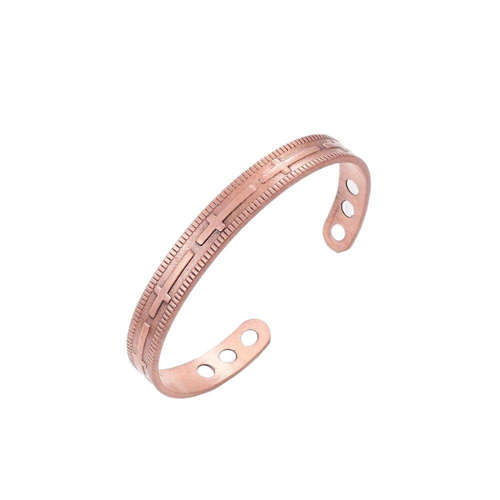 Temu Vintage Copper Magnetic Energy Bracelet - Cross & Stripe Open Bangle