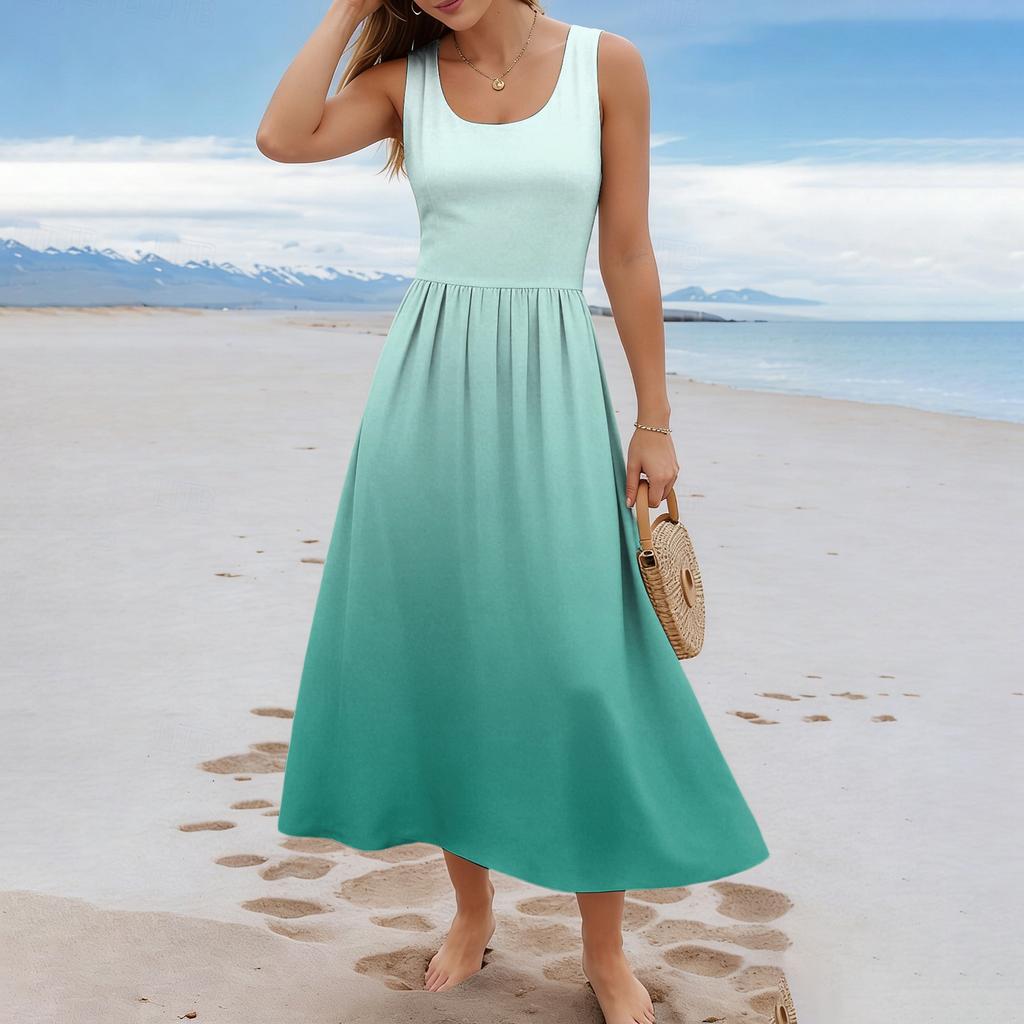 Ladies' Gradient Printed Summer Casual and Fashionable Sleeveless Long Dress