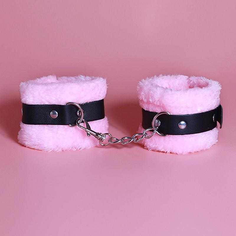 1Pc/set Handcuffs Adjustable PU Leather Plush Blindfold Masks Restraints Bondage Anal Plug Sex Toy For Women Adults Games